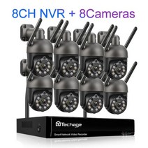Techage-무선 보안 카메라 키트 8CH 3MP 와이파이 PTZ IP 야외 자동 추적 양방향 오디오 풀 컬러, 01 8CH NVR 8 Cameras_03 2T