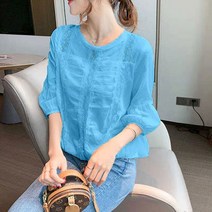 이노뱅크 레이스 라인 라운드넥 블라우스 티셔츠 INO057A