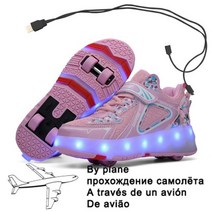 광파 오븐 레인지어린이 네 바퀴 빛나는 스니커즈 블랙 핑크 Led 라이트 롤러 신발 소년 USB 충전 43, [02] 30, [01] 659 Pink