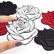 장미 와펜 패치 벨크로 패딩 제작 자수 스티커 옷 수선 명품 가방 의류 와팬 테이프 만들기 오바로크 강아지 밸크로 미니 브로치, 블랙