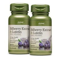 GNC 지엔씨 빌베리 추출물 앤 루테인 허벌 보조제 60 캡슐 2팩, 1개, 기본
