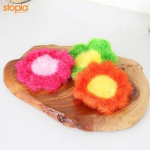 [스토피아] 두툼한 플라워 아크릴 수세미 (오렌지) 1+1, 상세 설명 참조