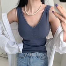 캡내장 브이넥 브라탑 골지 스판 나시