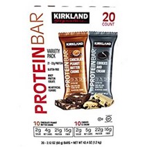 커클랜드 시그나처 프로테인 바 버라이어티 팩 20 카운트 초콜릿 피넛 버터 청크 & 쿠키스 앤드 크림 글루텐 프리 21-22g of 프로테인 2g 슈가 no 아티피셜 플레이버스 웨이 프로테인 아이솔레이트, 1