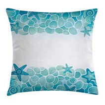 Ambesonne Ocean Throw Pillow Cushion Cover Aquatic Look Modern Sealife Marine Shells Stars AMD Fish, 1