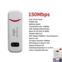이동식 와이파이4G LTE 무선 USB 동글 와이파이 라우터 150Mbps 모바일 광대역 모뎀 스틱 Sim 카드 어댑터, 02 White Red