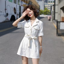 여성복 여름 패션 화이트 캐주얼 반바지 보더 점프슈트 여성 트렌드