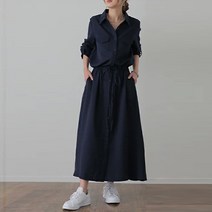 아이엠몽 여성 카라넥 허리라인 롱 셔츠원피스 세라스