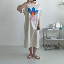 러브와이즈 버스트 원피스 반팔 심슨 루즈핏 반팔 롱 프린팅 캐릭터