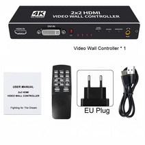 2x2 HDMI DVI TV 비디오 월 컨트롤러 프로세서 1X2 1X4 1X3 2X1 3x1 4X1 멀티 스크린 프로세서 스위처 스플라이서 180 ° 플립, 01 With EU power