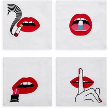 Jonathan Adler - 칵테일 냅킨 - 4개 세트 - 입술, 01 입술.