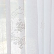 thdeco 더홈 예쁜 린넨 화이트 로맨틱 장미 글레스 자수 봉집 나비주름 맞춤제작 커튼
