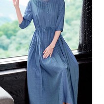 여성 린넨 원피스 빅사이즈 a라인 오버핏 캐주얼 얇은 여자 봄 여름 가을 반팔 롱원피스 30대 40대 50대 중년 2022신상 linen dress women JX0227