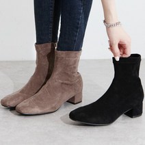 시아슈즈 스판 스웨이드 미들힐 여성 앵클부츠 4cm 2컬러