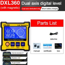 DXL360/S 고정밀 이중 축 경사계 디지털 각도 측정기 레벨 미터 게이지 5 면 마그네틱 베이스 포함, 한개옵션1, 01 DXL360