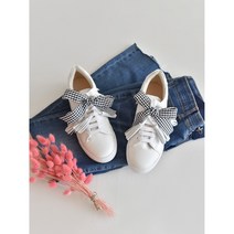 체크리본 태슬 장식 화이트 스니커즈 2.5cm