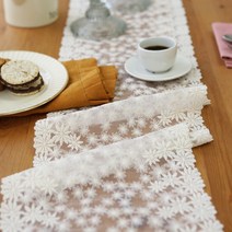 바이지미 스위트 홈카페무드-선드롭 플라워 레이스 테이블러너, 화이트, 2인(130x25cm)
