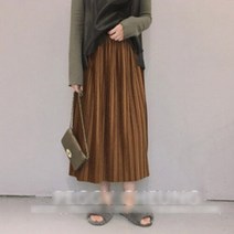 네쥬 여성 밴딩 편한 플리츠 주름 벨벳 롱 스커트