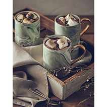 까사무띠 24k 골드 핸들 마블 머그컵 350ml, 그레이 (350ml)