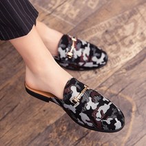 해외 직구 남자신발 럭셔리 신발 블랙 가죽 하프 슬리퍼 캐주얼 신발 수제 고급스러운 봄