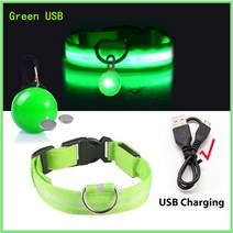 강아지 리드줄 목줄 충전 목걸이 펜던트 분리형 밝은 고양이 밤, 4.Green USB - L Neck 4152 CM