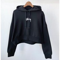 스투시 크롭 후드 맨투맨 ST126304 블랙 WOMENS