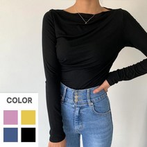 페이퍼먼츠 여성용 입술넥 옆 셔링 포인 긴팔 데일리 티셔츠 13719
