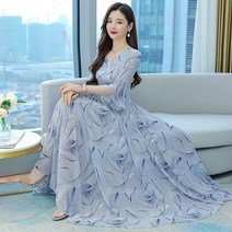 여름 핑크 쉬폰 플라워 원피스 여성용 2022년 기품 날씬해 보이는 리조트 비치 스커트