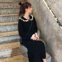 뉴욕멋쟁이 누들리 레이스카라 롱원피스 빅사이즈여성 봄가을 원피스