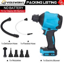 눈치우는기계 제설기 VIOLEWORKS-45000rpm 1000W 무선 먼지 송풍기 팽창기 진공 기능 장난감 마키타 18V, 01 No Battery