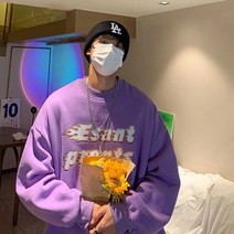 라운드 맨투맨 남 봄가을 커플 ins 건달 거리 폭주 루즈핏 아메리칸 빈티지 레깅스 커플룩
