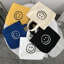 도매팜 1+1 귀여운 스마일 레터링 프린팅 미니 캔버스백 양면 에코백 패션가방
