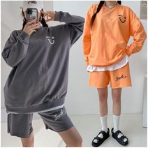 렛잇샤인 루즈핏 남녀공용 멜콩 긴팔 맨투맨+밴딩 반바지 트레이닝복 상하의세트
