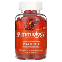 Gummiology 성인용 구미젤리 비타민D3 구미젤리 젤라틴 무함유 복숭아 및 사워 체리 맛 식물성 구미 젤리 100개