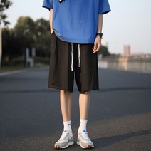 남성용 일본 기본 심플 여름 반바지 얇은 올 매치 BF 무릎 길이 부드럽고 빠른 건조 미국 조거 느슨한 남성 의류