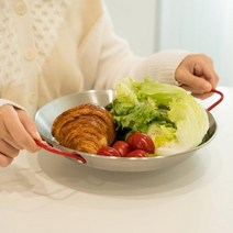 플레이팅 브런치 파스타 원형 접시 손잡이 스텐 그릇, L