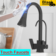 블랙 터치 풀 아웃 주방 수도꼭지 필터 황동 무연 식수 스마트 센서, 42-touch-black