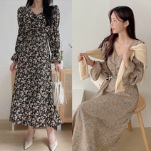 코코블랑 플레쥬 셔링 쉬폰 롱 원피스