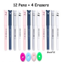 지울 수있는 펜 68피스 0.35mm 선물 쓰기용 귀여운 곰 젤 펜 사무실 액세서리 학교 문구, 08 12Black 4erasers