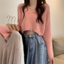 Spantun 가을 모방 밍크 벨벳 스웨터 여성 한국식 느슨한 칼라베이스 스웨터 내부 탑