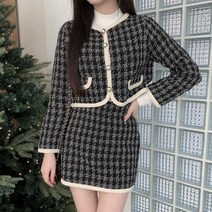 [바보사랑] 여자 트위드자켓 숏가디건 미니스커트 세트[옷자락]