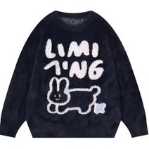 라쿤니트 여성 귀여운 토끼털 푹신한 스웨터 버전 여성용 신제품 느슨한 레이지 자카드 니트 Y2K 상의 겨울