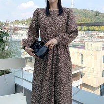 플로랄 패턴 걸즈 퍼프 숄더 원피스 20대 고등학생 롱