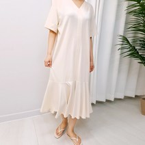 빅걸스토리 여름 팅클 루즈핏 밑단프릴 반팔 롱 원피스