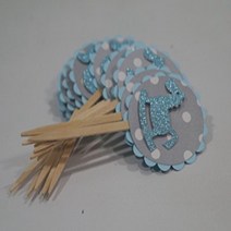 All About Details Blue Lagoon-gray Dots Baby Shower Cupcake Toppers Set of １2, 1