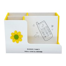 플라워 핸드폰 필기 문구 꽂이 데스크 정리 수납 보관함 옐로우 다용도 정리 수납 함