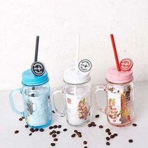 보르미올리로코 이탈리아 드링크자 415ml 빨대&뚜껑세트 손잡이 빨대 유리컵 카페컵, 핑크