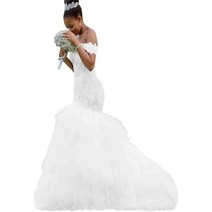 [정품] LL Bridal 여성용 레이스 웨딩 드레스 신부 인어 신부 드레스 GM-LLAP193 화이트 긴 소매 22