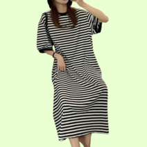 여름 반팔 맥시 롱 원피스 루즈핏 오버핏 스트라이프 여행룩 휴가룩