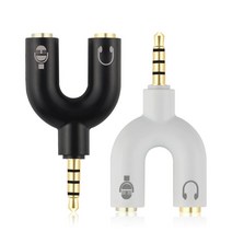 노트북 노트북용 3.5mm 오디오 분배기 3.5 Male to 2 Aux Female 이어폰 마이크 컨버터 케이블 U 타입, [1] Black, [1] 35MM Audio adapter